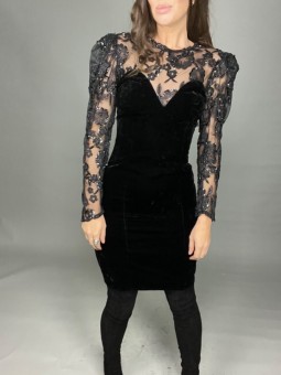 '80s Black/Silver Puffy Sleeve Velvet "Prom" Dress